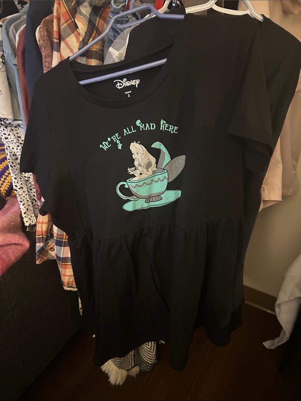 Disney Black Tee with Mint Teacup Alice Graphic